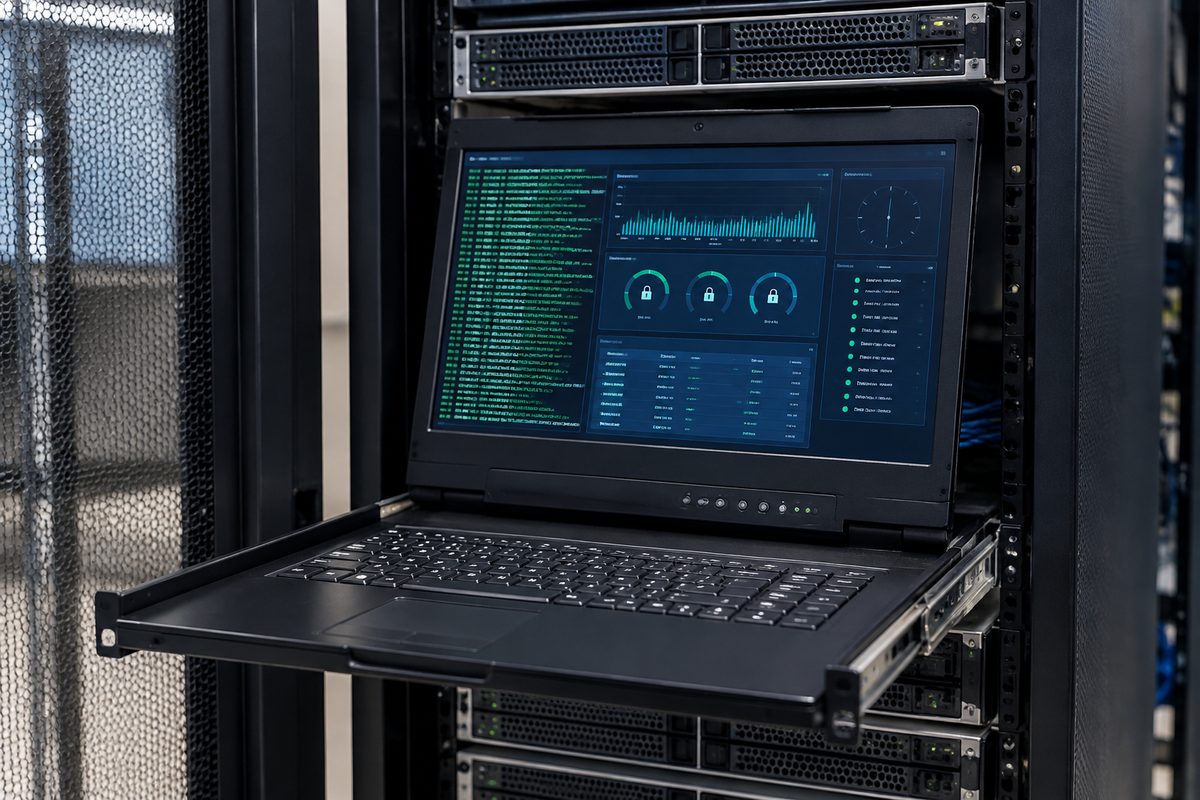 Server console terminal displaying telemetry audit logs and data retention clocks.