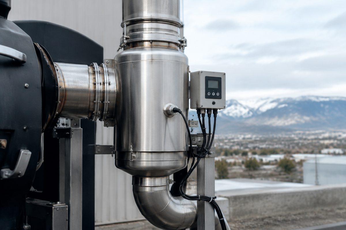 Industrial thermal oxidizer afterburner mounted on roaster exhaust duct